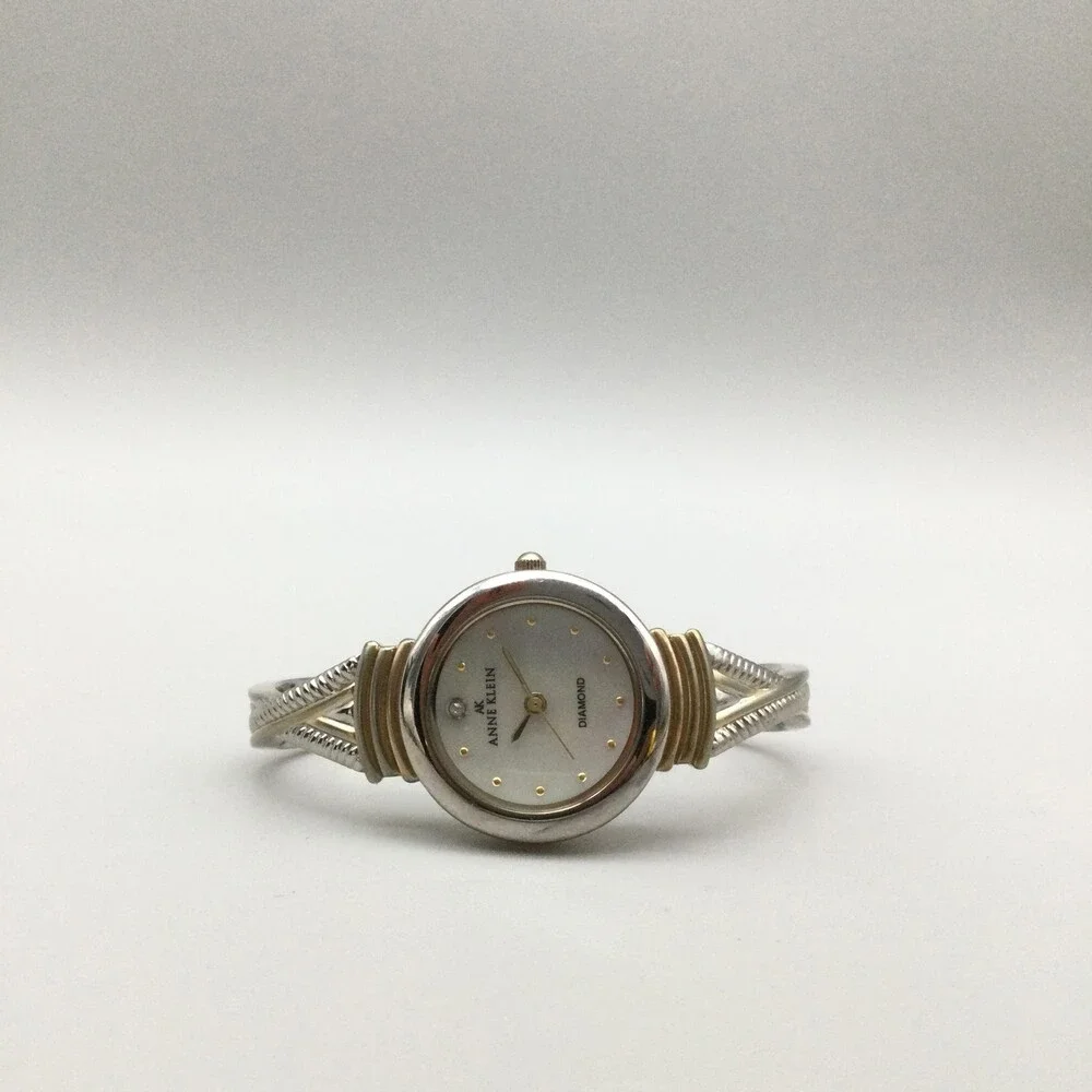 Anne Klein Womens Watch 25mm MOP Dial Silver Gold Two Tone New Battery 6.75